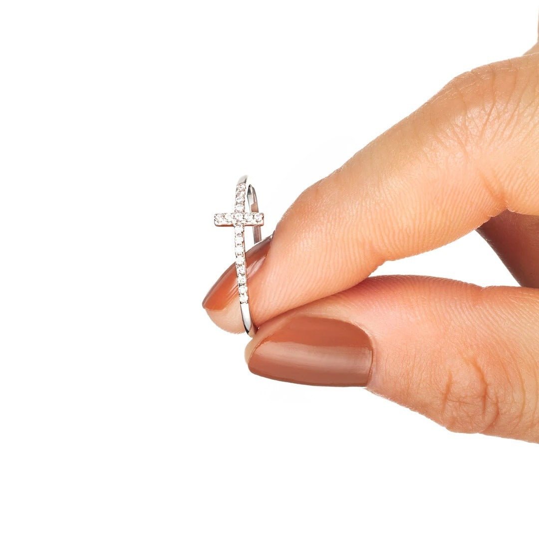 Women's Fashion S925 Sterling Silver Single Row Fine Diamond Cross Ring - Imperiss