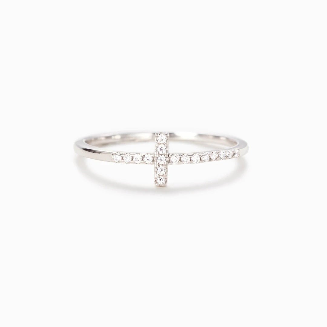 Women's Fashion S925 Sterling Silver Single Row Fine Diamond Cross Ring - Imperiss