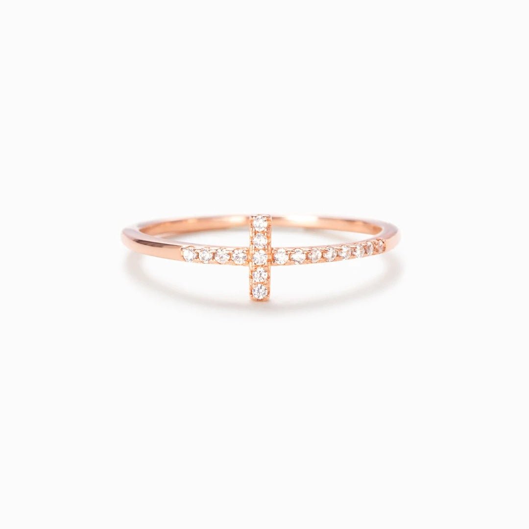 Women's Fashion S925 Sterling Silver Single Row Fine Diamond Cross Ring - Imperiss
